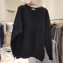Honey color xuan plus velvet round neck black sweater women 2022 grandma autumn and winter new Korean version loose high-end top