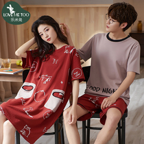 2 sets of price couple pajamas summer cotton short sleeve Korean cute home wear thin mens suit nightgown women Summer