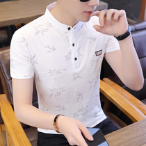 Short-sleeved T-shirt men Korean fashion slim cotton 2020 summer mens stand collar polo shirt Tide brand printed top