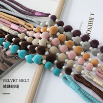 Light extravagant curtain strap big velvet Pearl Curtain buckle ring water drill ball magnet non-perforated rope tie rope strap pair