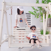 High-end parent-child summer t-shirt short-sleeved a family of three four-pack 2021 new trendy style net red mother and child outfit