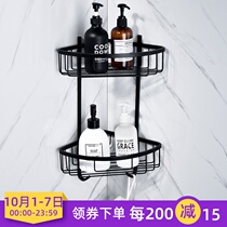 New German electroplated black stainless steel bathroom double triangle basket with adhesive hook toilet corner storage rack