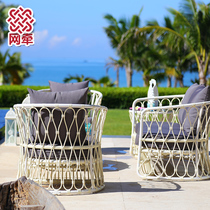 Net pull Nordic outdoor sofa courtyard balcony three-person rattan sofa combination leisure living room rattan wicker chair sofa