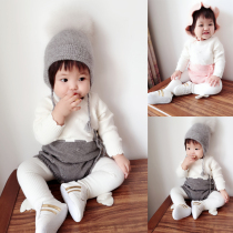 Korean autumn and winter female baby triangle knitted climbing clothes small fresh stitching wool one-piece full moon 100-day feast