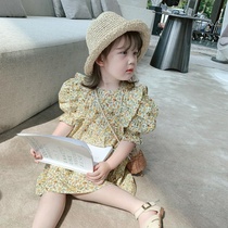 Girls childrens clothing 2021 new girls foreign pistachio dresses Children Summer Liandress Dress Baby Short Sleeve Dresses Thin