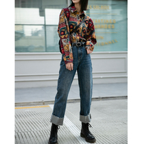 BAYUE August high-waisted jeans womens 2021 spring and autumn new straight loose thin high pants small man