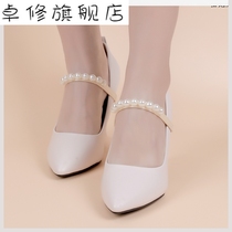   Womens decorative leather shoes Buckle belt Single shoes hidden high heels Tie shoelaces Transparent widening accessories Heel chain