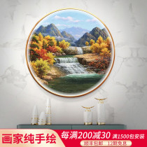 Painter painting landscape oil painting restaurant aisle decoration painting with LED lamp basalt round painting