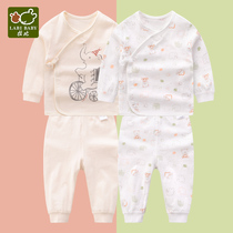 Rabbi childrens clothing 2021 spring and summer newborn baby diagonal underwear 2 set boneless cotton home clothing 0-6 months