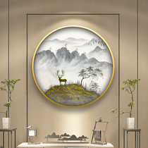 New Chinese hand-painted oil painting porch decorative painting round hanging lamp glowing dining room living room corridor deer landscape mural