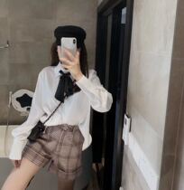 2021 spring new wild loose solid color student shirt POLO collar long-sleeved Japanese college style white shirt women