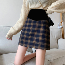 Pregnant woman half-body dress autumn winter Toabdominal short dress Fashion Chaoma outside wearing foreign gas plaid a dress for winter clothing