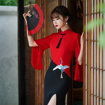 Crane Cheongsam Womens Summer Improved Retro 2021 New Fried Street Long Young Erosion Bone Dress Girl Wind