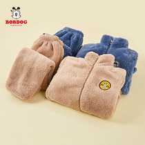 Babu Bean Boy Clothing Boys Home Suit Winter Thickened Warm Sheep Lamb Jacket Suit Sleeping Dress Ocean Gas Tide