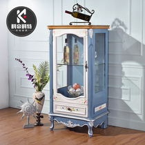 Solid wood wine cabinet display cabinet wine cabinet glass door Mediterranean living room TV side cabinet solid wood American small wine cabinet