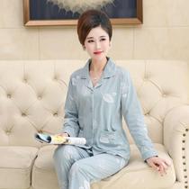 Spring and autumn fat sister pajamas female 200 kg plus fat plus size fat mm pure cotton loose middle-aged mother home clothes