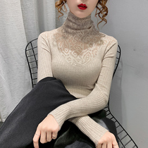 Lace Carved Half Turtleneck Splice Sweater Womens New Autumn and Winter Fashion Interior base shirt Womens Pullover Knitted Sweater