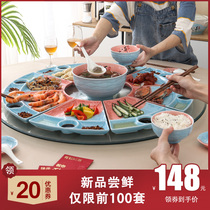 Dish set Home ceramic creative dish plate Round seafood hot pot New Years Eve Rice Net Red platter New Year tableware