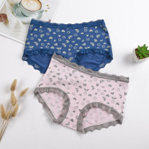 Butteran female underwear sexy lace mid-waist printing regenerative fiber indentation small horn mall