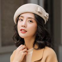 Hat female autumn and winter Korean beret retro British flight sister hat wool belly Bud hat elegant fashion top hat tide tide