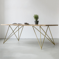 Norfolk style simple dining table Golden wrought iron solid wood table solid geometric line desk designer computer desk