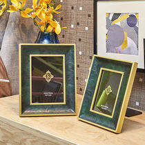 Light luxury simple European style dark green leather decorative photo frame retro American 6 inch 7 inch home living room bedroom table