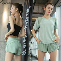 Rsemnia loose thin yoga suit womens short-sleeved summer gym running quick-drying breathable sports suit
