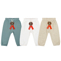 Baby monk clothing trousers Childrens Hanfu linen bloomers Boys and girls cotton and linen anti-mosquito pants summer and autumn thin