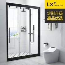 Three folding shower room partition bathroom wet and dry separation bath room glass sliding door three linkage bath screen customization