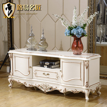 Louis famous craftsman European style 1 6 m floor cabinet ivory white gold high-grade French American TV cabinet short cabinet