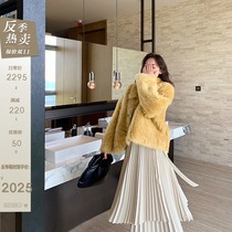 CC fur classic small square collar Spain imported Tuscan fur one-piece long and short fur coat for women