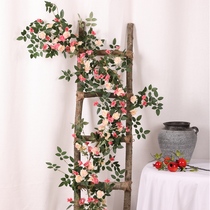 Imitation rose vine rose vine false flower rattan air conditioning pipe decorative flower vine wrapped around the wall plastic flower shade