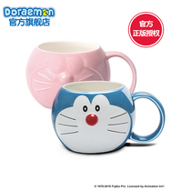 Ai Ying authorized Doraemon modeling cup Mug Couple cup with lid and spoon Ceramic cup Womens water cup cup