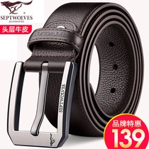 Seven Wolves Men Leather Strap Genuine Leather Needle Buckle Belt Tide 2021 New Casual Mid Young Bull Leather Mens Style Pants Strap