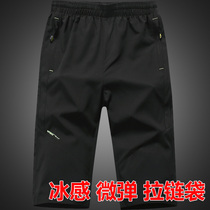 Renos Seven Pants Men Sports Shorts Summer Thin Running Speed Dry Loose Casual Ice Silk 7 50% Mid Pants 163