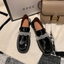 Mary Treasures Shoes Women 2022 Spring New Lefu Shoes Crystal Flowers Single Shoes Black Lacquered Leather Little Leather Leather Shoes Jk Shoes