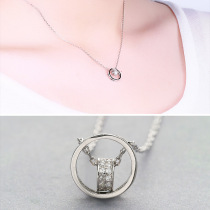Sterling silver S925 silver necklace womens simple double ring diamond set chain silver jewelry