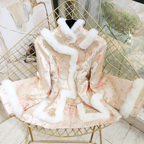 Improved new Chinese Tang suit womens winter dress new cotton girl pink young real rabbit hair coat coat