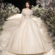 Starry Sky main wedding small new bride 2021 tube chest Super fairy high end 2020 luxury one word shoulder big tail