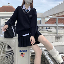 (Tokyo twenties JK) Original JK long sleeve V collar embroidered sweater planet collapse Japanese soft girl