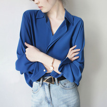 Mularsa Method High-end Treasure Blue Shirt Woman 2022 New Spring Dress Trendy Temperament Heavy Lb Long Sleeve Shirt