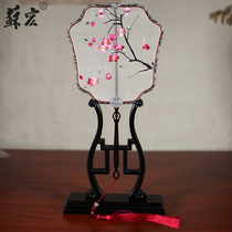 Suhong bifacial embroidered handmade gift Su fan decoration pendulum piece photography wedding gift picture fan Mudan flowers and bird mandarin