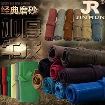 Leather thick hair roll bag scissors roll bag folding bag hand bag hair stylist leather scissors roll bag New