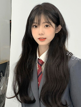 Hum wig womens long hair big wavy long curly hair lolita natural air bangs wig full head cover wig