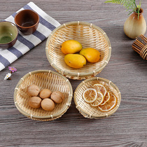 KENS handmade bamboo mini fruit plate Hotel dish round refreshment basket snack plate steamed bread basket shooting props