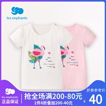 Li baby room childrens clothing girl short sleeve T-shirt baby Tencel flamingo print shirt thin T-shirt 2021 summer New
