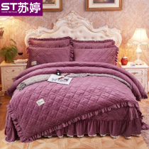 European-style crystal velvet bed cover three or four pieces double-sided coral velvet quilt cover wedding tatami cover