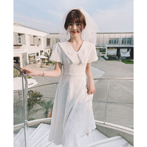 White dress Womens summer engagement banquet Birthday Dress Light and luxurious and high-end usually wear a large code square collar