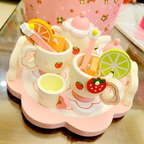 Girl 61 gift simulation tea set teapot Childrens house kitchen set Afternoon tea cake wooden toy
