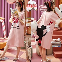 Sleeping Dress Lady Summer Short Sleeve Pure Cotton Pyjamas Cute One-piece Dress students can wear plus big code Korean version Home Residence Suits